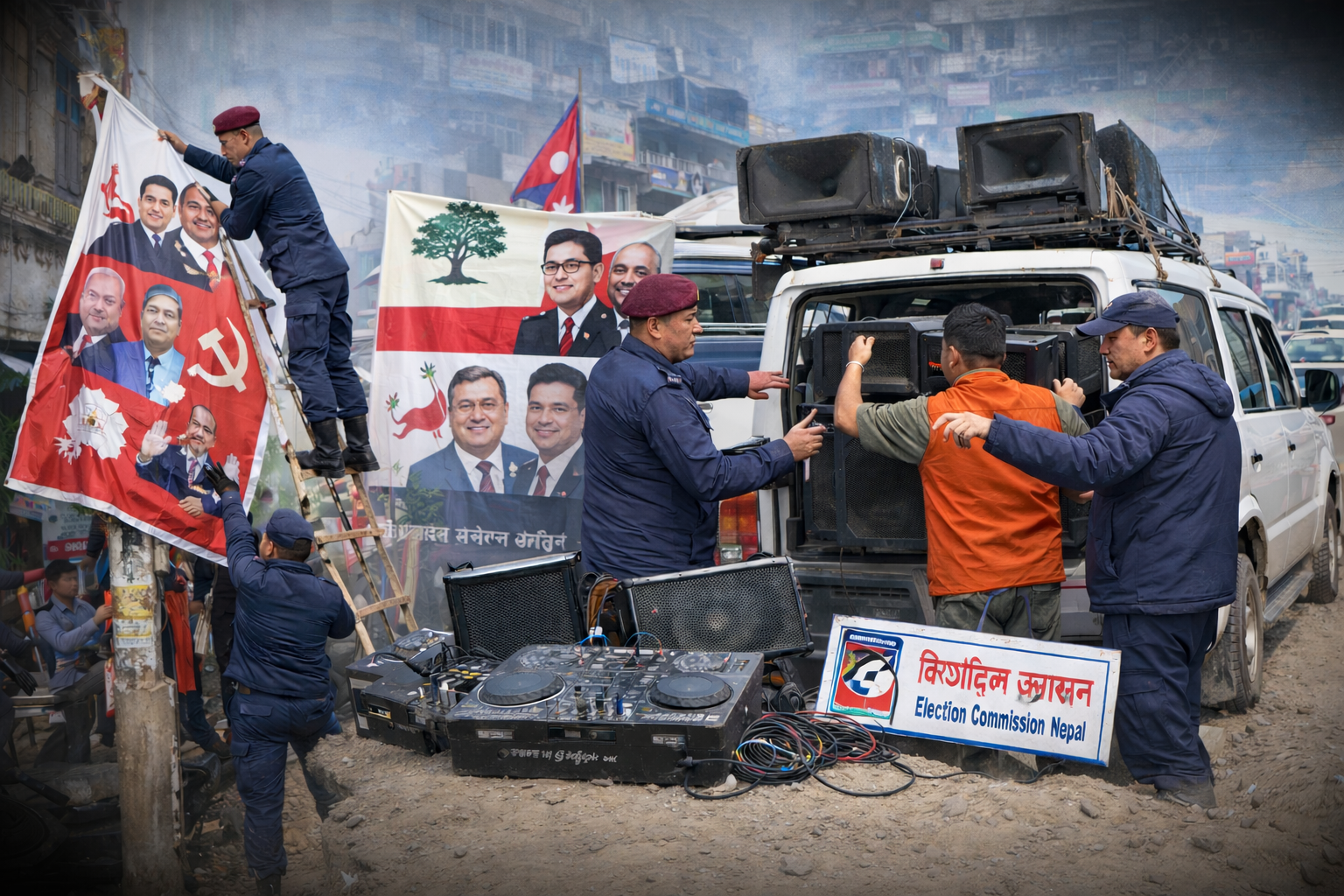 निर्वाचन आचारसंहिताको धज्जी उडाउँदै दलहरू, ब्यानर–डिजे हटाउन प्रशासन सक्रिय